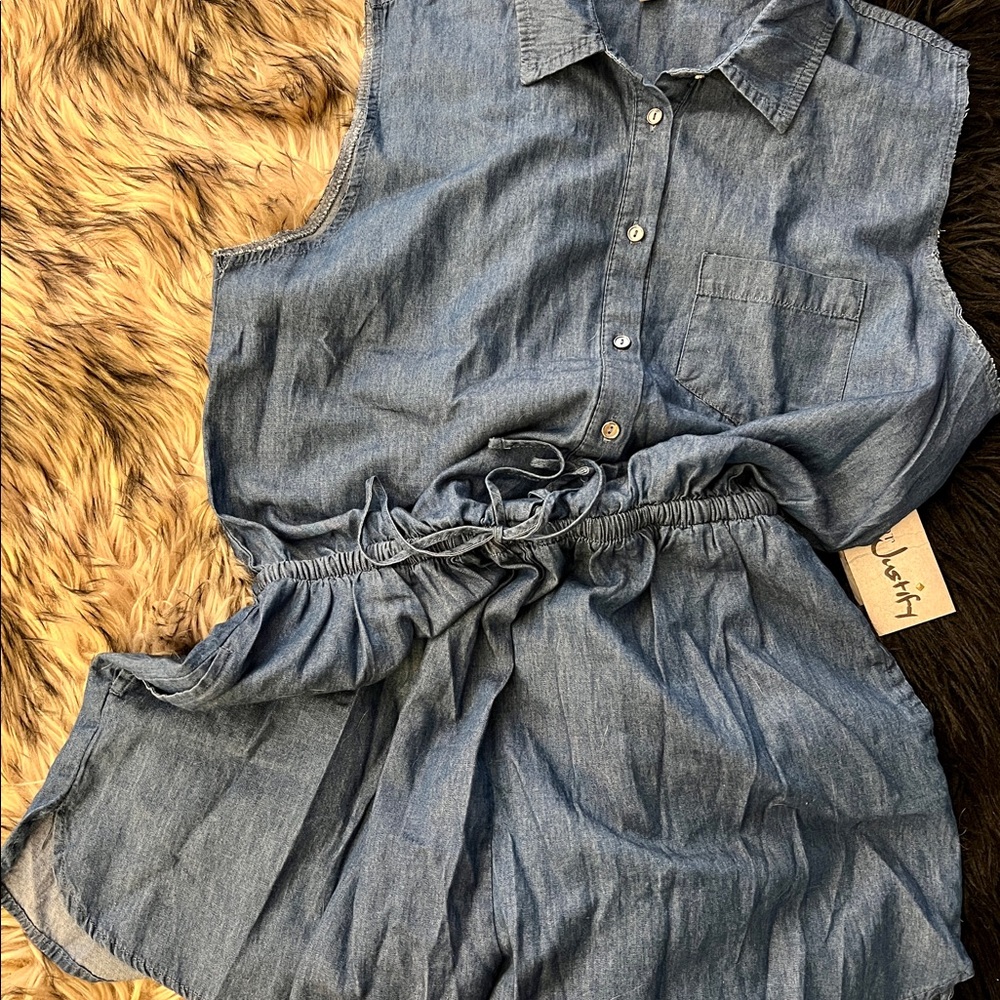 J for Justify Women’s Sleeveless Collared Denim Shortie Romper! So Fun!!